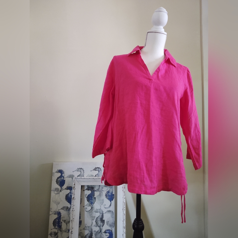 100% Linen 🦩💮 Isaac Mizrahi Fuschia Top ~ Size: S